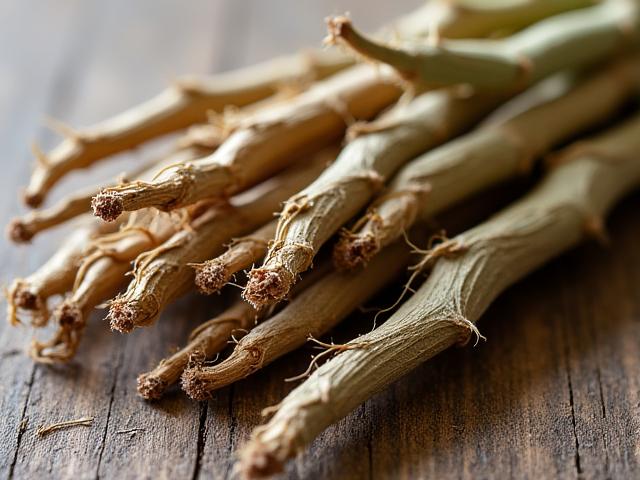 Racines de vétiver séchées sur un fond naturel