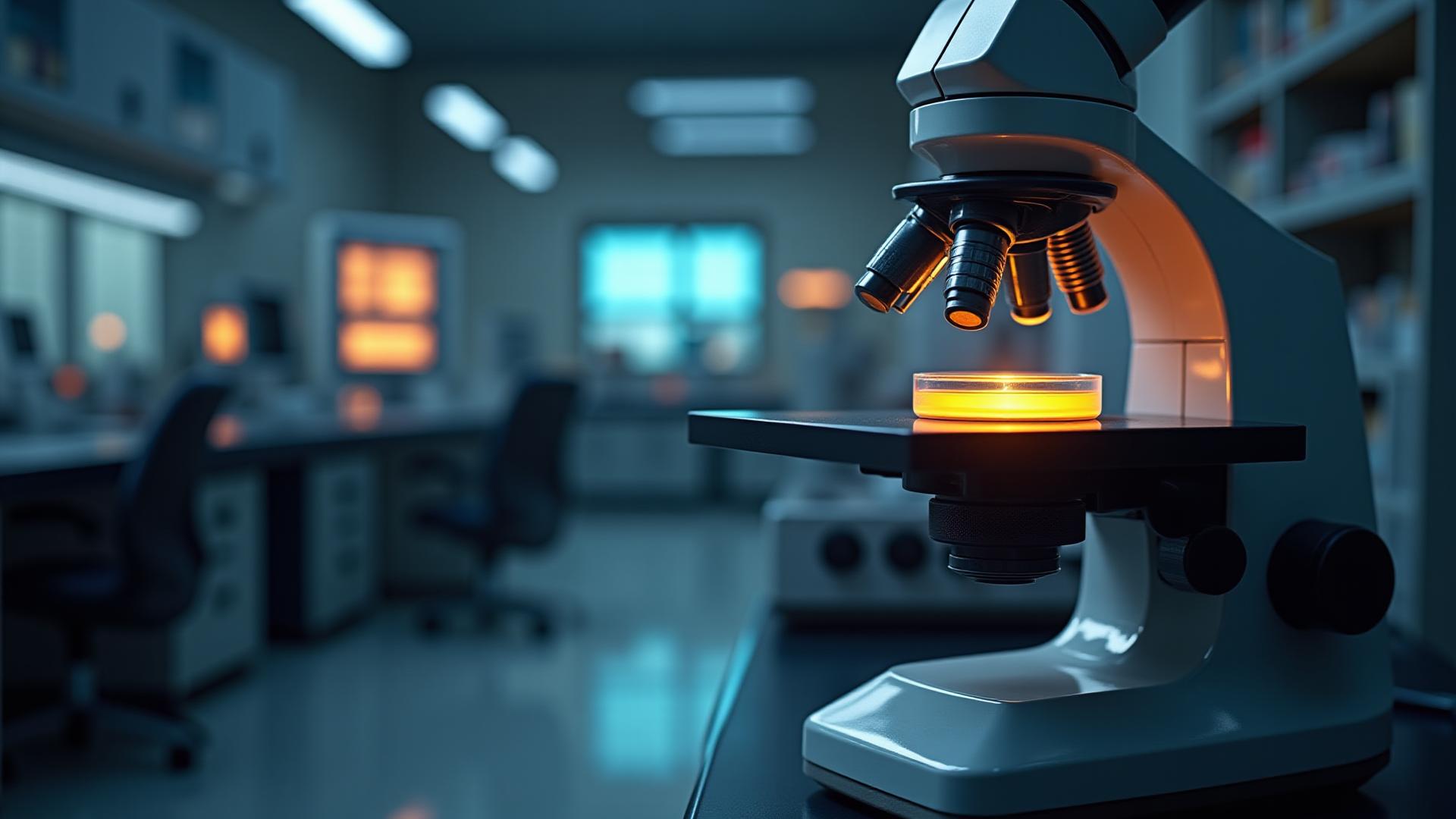 Image d'un microscope en laboratoire symbolisant la rigueur scientifique de Sable Doré pour les tests dermatologiques