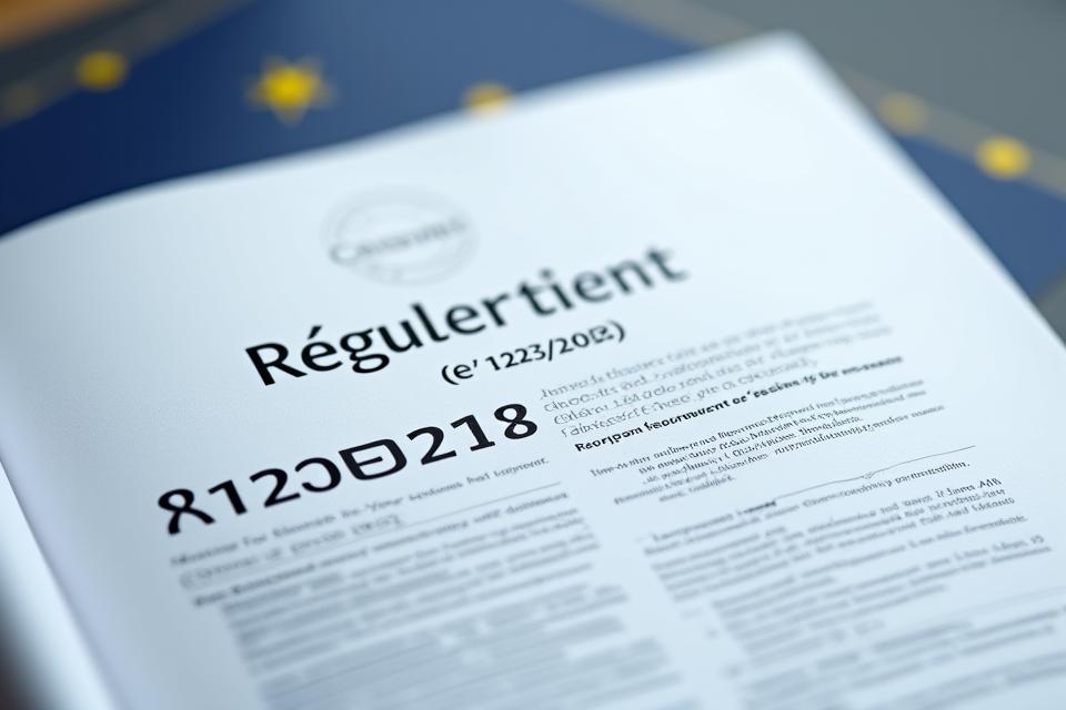 Document officiel symbolisant la conformité au Règlement Européen des cosmétiques avec un drapeau UE