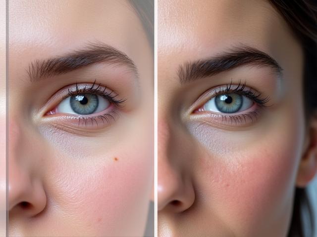 Image avant/après de la topographie de la peau montrant la réduction des rides