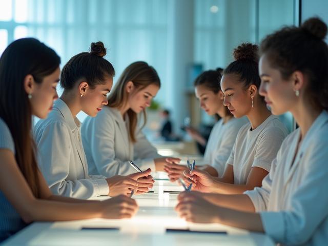 Personnes participant à un test d'usage pour évaluer la tenue d'un produit cosmétique